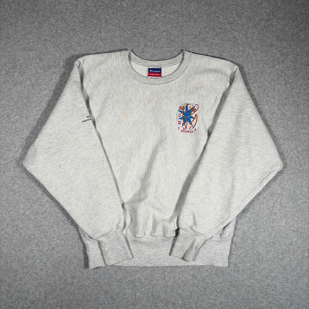 Champion Sweatshirt Mens Medium Gray Vintage 2000s Reverse Weave YMCA Crewneck